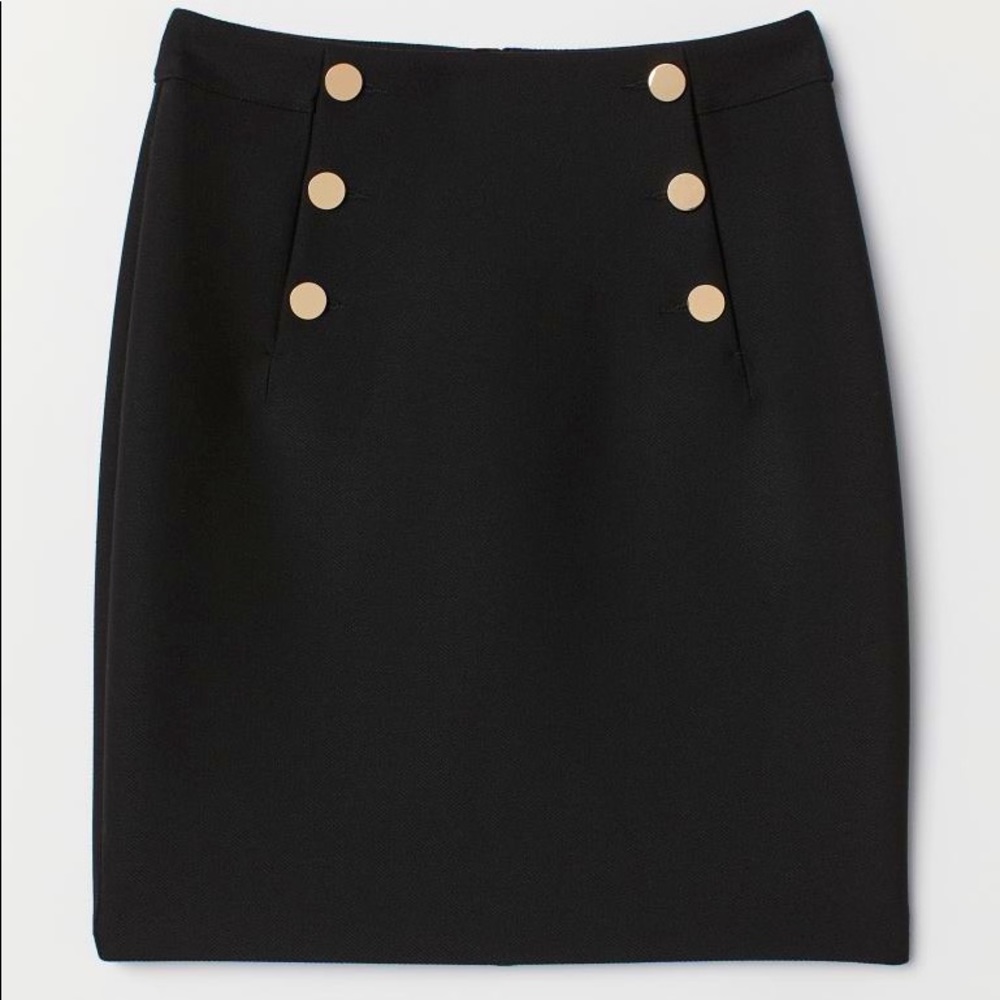 Black Knee-Length Skirt with Gold Buttons